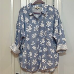 LOFT Blue and White Floral Blouse